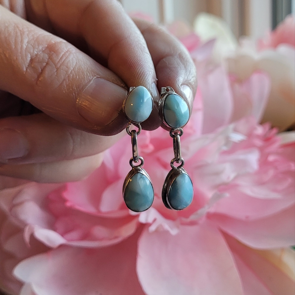 925 Stirling Silver Blue Stone Earrings